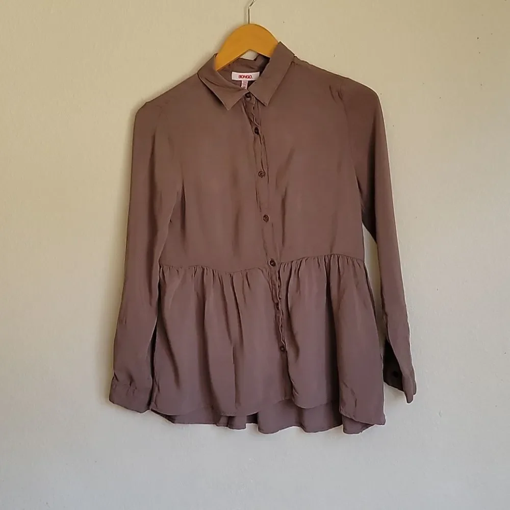 BONGO blause collar with buttons size S/C brown - Picture 2 of 12
